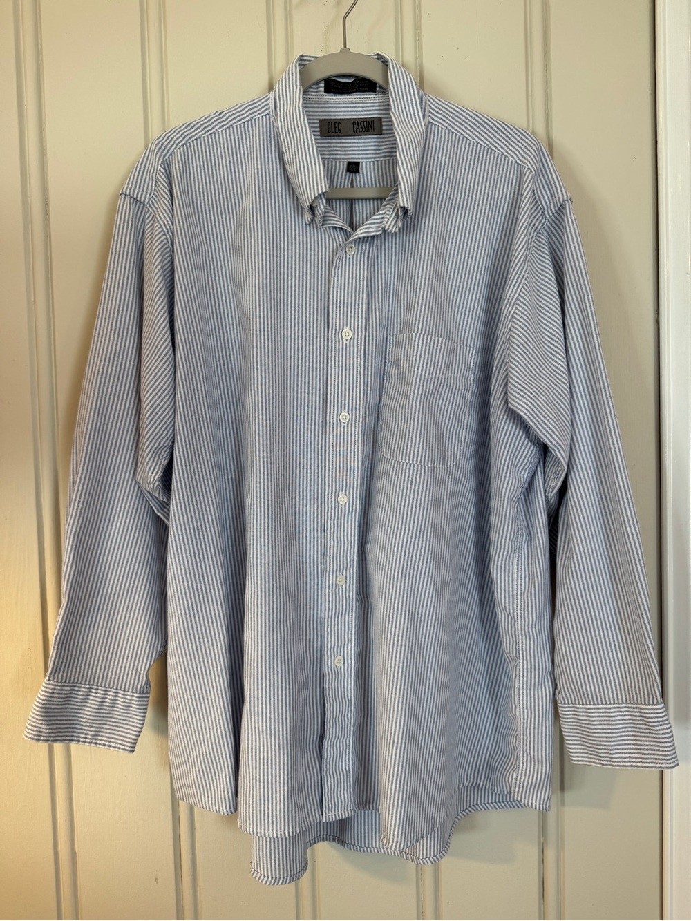 Oleg Cassini Blue Striped Button Down Shirt XL Old Money Preppy Coastal